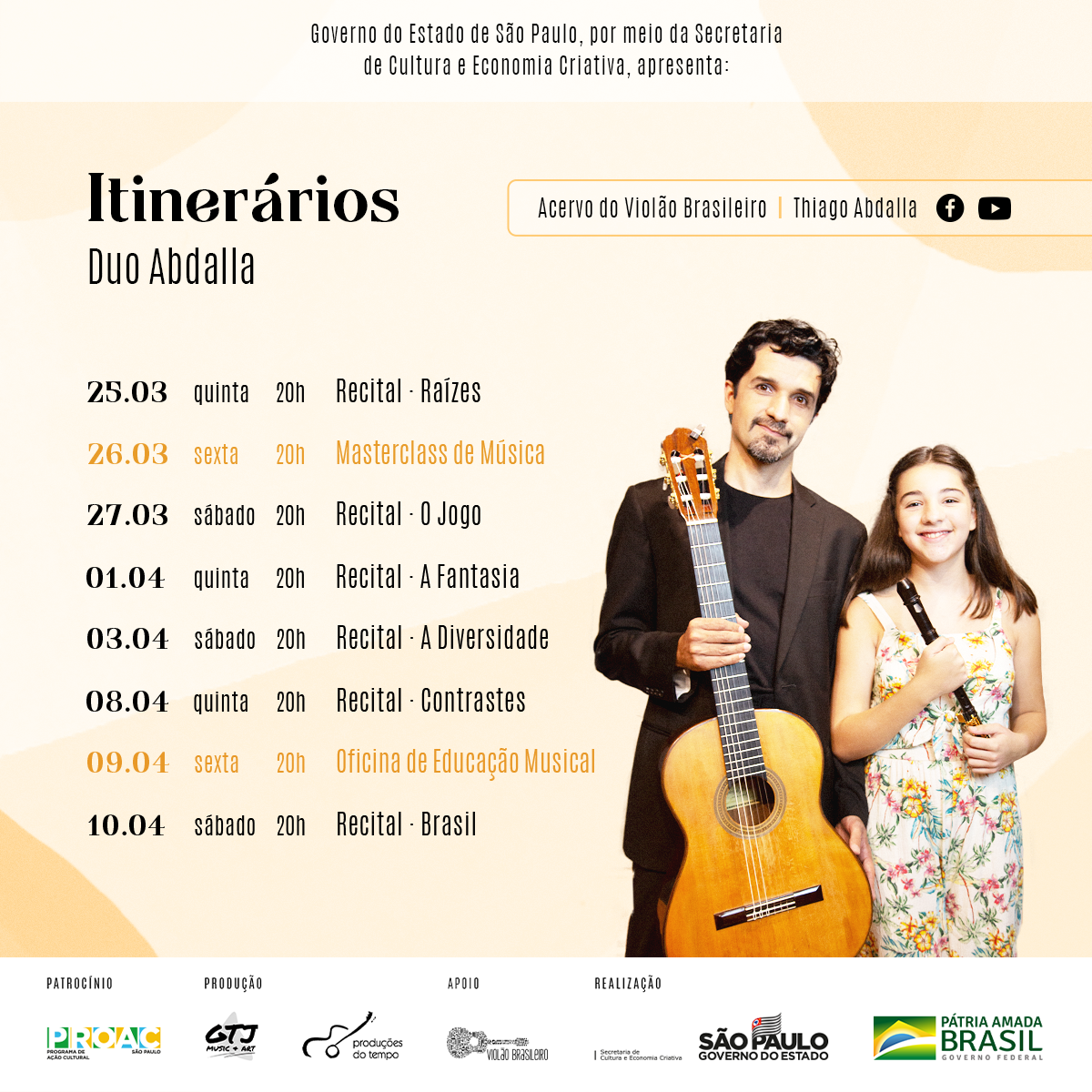 Duo Abdalla estreia a série Itinerários, com recitais online e masterclass de violão e flauta - banner divulgação